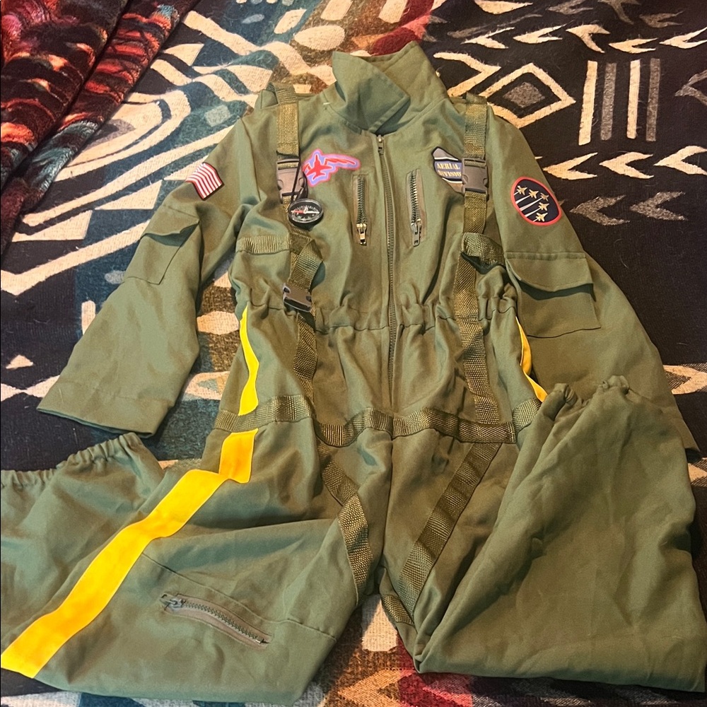 Kids Green Fighter Jet Suit Costume with Patches